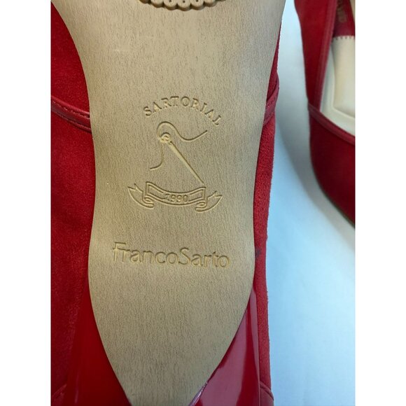 Franco Sarto Darcy Pumps Womens Size 8.5 Red Suede Pointed Toe Kitten Heel Shoes - Picture 11 of 13